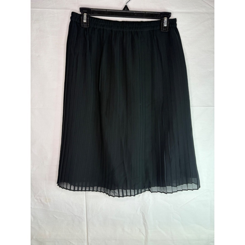 Banana Republic Black Pleated Chiffon Midi Skirt Elastic Waist XS